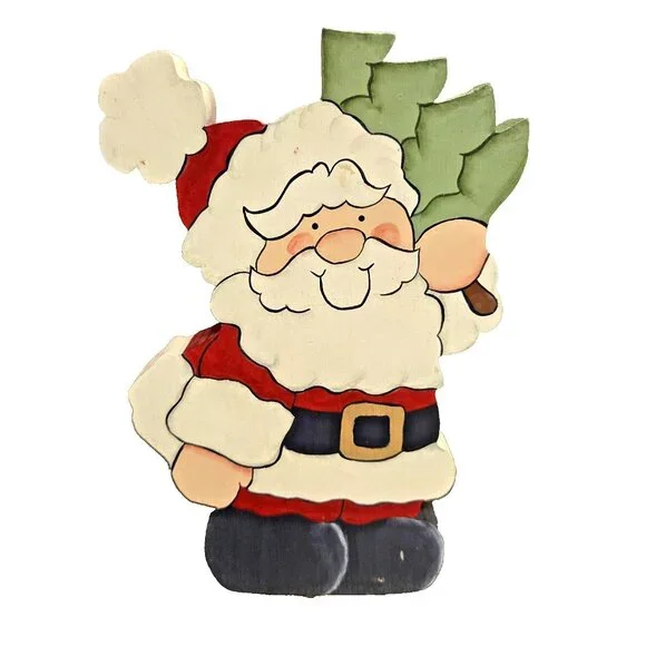 Vintage Hand Painted Wood Santa and Snowman Shelf Sitter Artist Signed Christmas - Picture 4 of 9